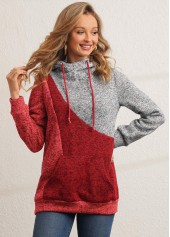 Multi Color tops,Contrast Color tops,ROTITA Drawstring Color Block Kangaroo Pocket Hoodie