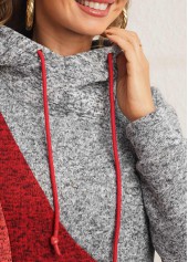 Multi Color tops,Contrast Color tops,ROTITA Drawstring Color Block Kangaroo Pocket Hoodie