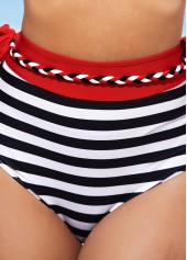 Multi Color swimwear,Striped swimwear,ROTITA Stripe Print Color Block High Waisted Bikini Set