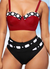 Multi Color swimwear,Dot swimwear,ROTITA Color Block Polka Dot High Waisted Bikini Set