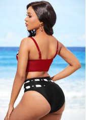 Multi Color swimwear,Dot swimwear,ROTITA Color Block Polka Dot High Waisted Bikini Set