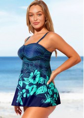 Cyan swimwear,Floral swimwear,ROTITA Floral Print Cyan Wide Strap Swimdress and Panty