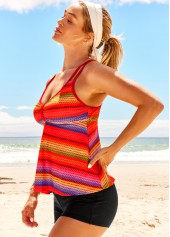 Rainbow Color swimwear,Striped swimwear,ROTITA Rainbow Stripe Double Straps Tankini Top