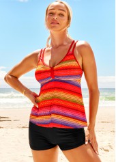 Rainbow Stripe Double Straps Tankini Set