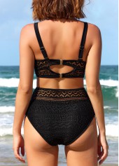 Black swimwear,Plain Color swimwear,ROTITA High Waist Black Lace Bikini Set
