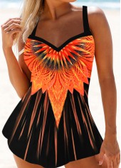 Printed Orange Wide Strap Swimdress Set