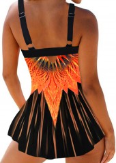 Orange swimwear,Floral swimwear,ROTITA Printed Orange Wide Strap Swimdress Top