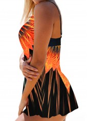 Orange swimwear,Floral swimwear,ROTITA Printed Orange Wide Strap Swimdress Top