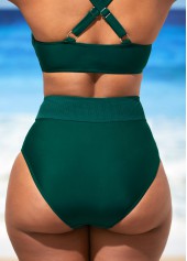Plain Color swimwear,ROTITA Dark Green High Waist Mesh Stitching Bikini Set