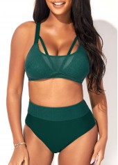 ROTITA Dark Green High Waist Mesh Stitching Bikini Set
