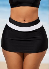 Black swimwear,Contrast Color swimwear,ROTITA Mid Waist Contrast Black Bikini Set