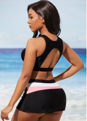 Black swimwear,Contrast Color swimwear,ROTITA Mid Waist Contrast Black Bikini Set
