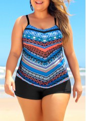 Multi Color plus size,Tribal plus size,ROTITA Spaghetti Strap Tribal Print Plus Size Tankini Top