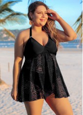Rotita Plus Size Badekleid-Oberteil mit schwarzen Spitzennähten-Kein Boden
