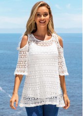 White tops,Plain Color tops,ROTITA Woven Fabric Cold Shoulder T Shirt and White Tank Top