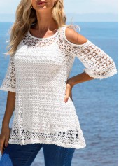 White tops,Plain Color tops,ROTITA Woven Fabric Cold Shoulder T Shirt and White Tank Top