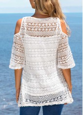 White tops,Plain Color tops,ROTITA Woven Fabric Cold Shoulder T Shirt and White Tank Top