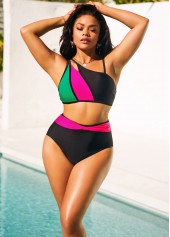 Black swimwear,Contrast Color swimwear,ROTITA High Waisted Contrast Black Bikini Set