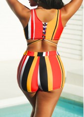 Multi Color swimwear,Rainbow Color swimwear,Striped swimwear,ROTITA Stripe Print High Waisted Multi Color Bikini Set