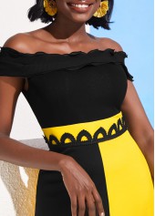Multi Color dresses,Floral dresses,ROTITA Lace Patchwork Color Block Off Shoulder Dress