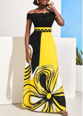 ROTITA Lace Patchwork Color Block Off Shoulder Dress