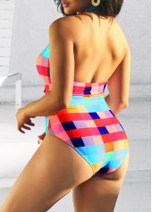 Multi Color swimwear,Plaid swimwear,ROTITA Open Back Tie Front Multi Color One Piece Swimwear