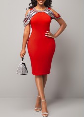 ROTITA Red Cold Shoulder Round Neck Sequin Dress