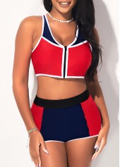 Red swimwear,Contrast Color swimwear,ROTITA Red High Waisted Wide Strap Bikini Set