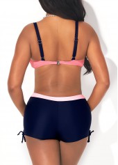 Light Pink swimwear,Contrast Color swimwear,ROTITA Mid Waist Light Pink Drawstring Side Bikini Set