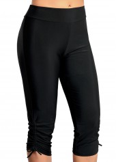 Black swimwear,Plain Color swimwear,Mid Waist Black Drawstring Detail Swim Shorts