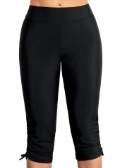 Mid Waist Black Drawstring Detail Swim Shorts