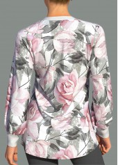 White tops,Floral tops,ROTITA Valentines White Rose Print Split Neck Blouse