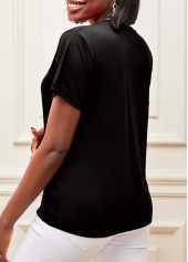 Black tops,Letter tops,Black Valentines Short Sleeve Heart Print T Shirt