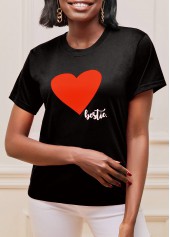 T-shirt noir à imprimé cœur et manches courtes Saint-Valentin