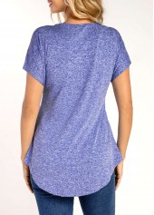 Purplish Blue tops,Plain Color tops,Purplish Blue Quarter Zip Short Sleeve T Shirt