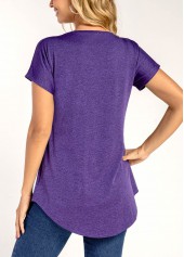 Purple tops,Plain Color tops,Quarter Zip Purple Short Sleeve T Shirt