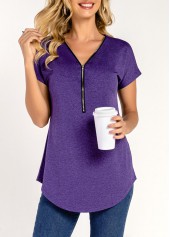Quarter Zip Purple Short Sleeve T Shirt