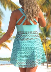 Cyan plus size,Plain Color plus size,ROTITA Cyan Plus Size Lace Patchwork Swimdress and Shorts