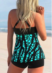 Cyan swimwear,Dot swimwear,ROTITA Polka Dot Cyan Cross Strap Tankini Top