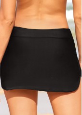 Black swimwear,Plain Color swimwear,Double Slit Black Mid Waist Pantskirt