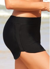 Black swimwear,Plain Color swimwear,Double Slit Black Mid Waist Pantskirt