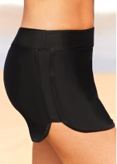 Black swimwear,Plain Color swimwear,Double Slit Black Mid Waist Pantskirt