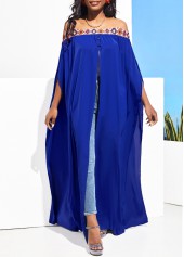 ROTITA Off Shoulder Geometric Print Royal Blue Front Slit Blouse