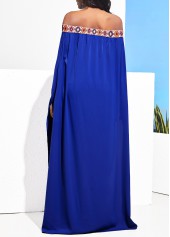 Royal Blue tops,Tribal tops,ROTITA Off Shoulder Geometric Print Royal Blue Front Slit Blouse