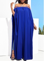 Royal Blue tops,Tribal tops,ROTITA Off Shoulder Geometric Print Royal Blue Front Slit Blouse