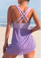 Light Purple swimwear,Plain Color swimwear,ROTITA Light Purple Lace Stitching Swimdress and Shorts