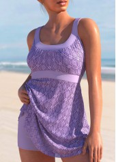 Light Purple swimwear,Plain Color swimwear,ROTITA Light Purple Lace Stitching Swimdress and Shorts