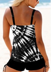 Black swimwear,Tie Dye swimwear,ROTITA Tie Dye Print Wide Strap Black Tankini Top