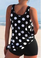 Black swimwear,Dot swimwear,ROTITA Mesh Stitching Polka Dot Black Tankini Top