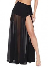 Black swimwear,Plain Color swimwear,ROTITA High Waist Black Side Slit Mesh Pantskirt